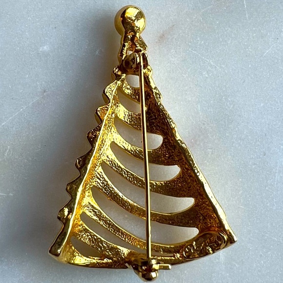 Vintage Danecraft Gold Christmas Tree Pin withClear Rhinestone Star Tree Topper - Picture 2 of 4